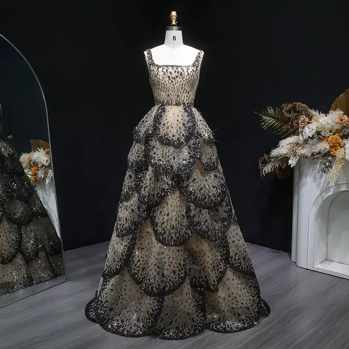 Sharon Said luxe dubaï robes de soirée 2026 volants à plusieurs niveaux paillettes scintillantes pour robe