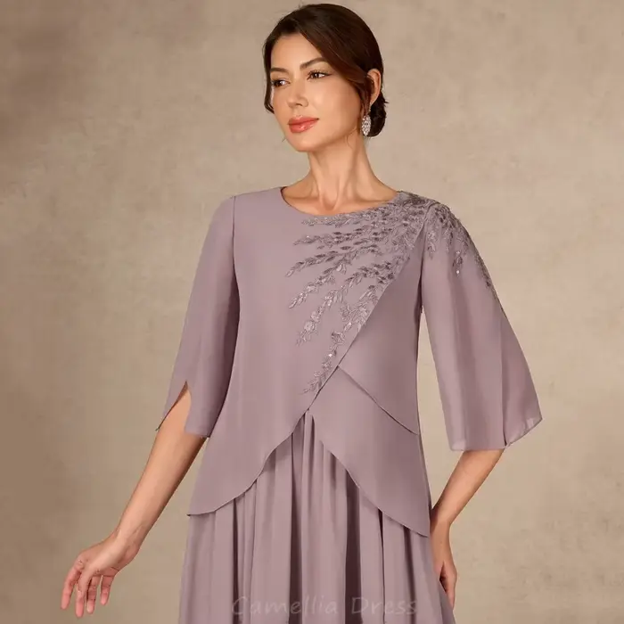 Robe de mère de la mariée en mousseline de soie avec dentelle élégante pour occasions formelles et personnalisable