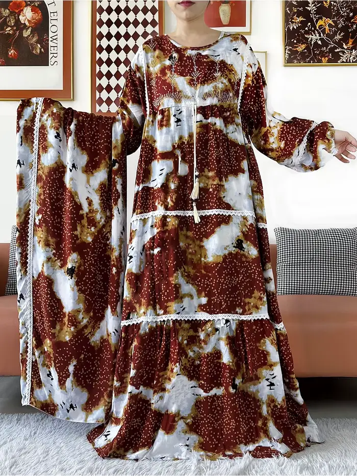 Robe Kashkha Dubaï en Coton Fleuri Style Bohème Décontracté Polyvalent Occasions Spéciales
