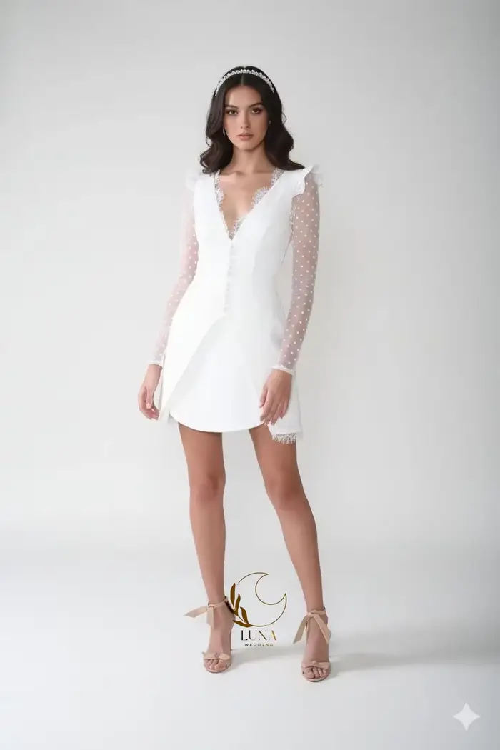 Robe de mariée mini en dentelle personnalisée Luna