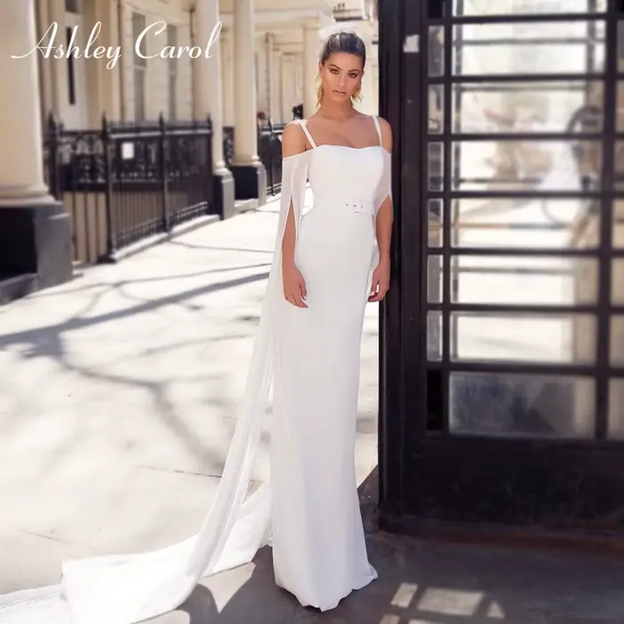 Ashley Carol-Robe de Mariée Sirène Élégante en Mousseline de Soie, Bretelles Spaghetti, Sans Bretelles, Simple, pour Patients, Quelle que soit la Robe de Mariée