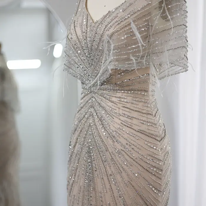 Sharon Said-Robe de Soirée Sirène Luxueuse en Plumes de Dubaï pour Femme, Tenue Personnalisée avec Manches Cape, pour ixde Mariage, SS210