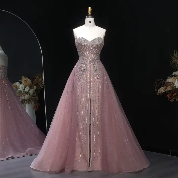 Robe de soirée de luxe Sharon Said Sparkle Champagne Dubaï avec surjupe