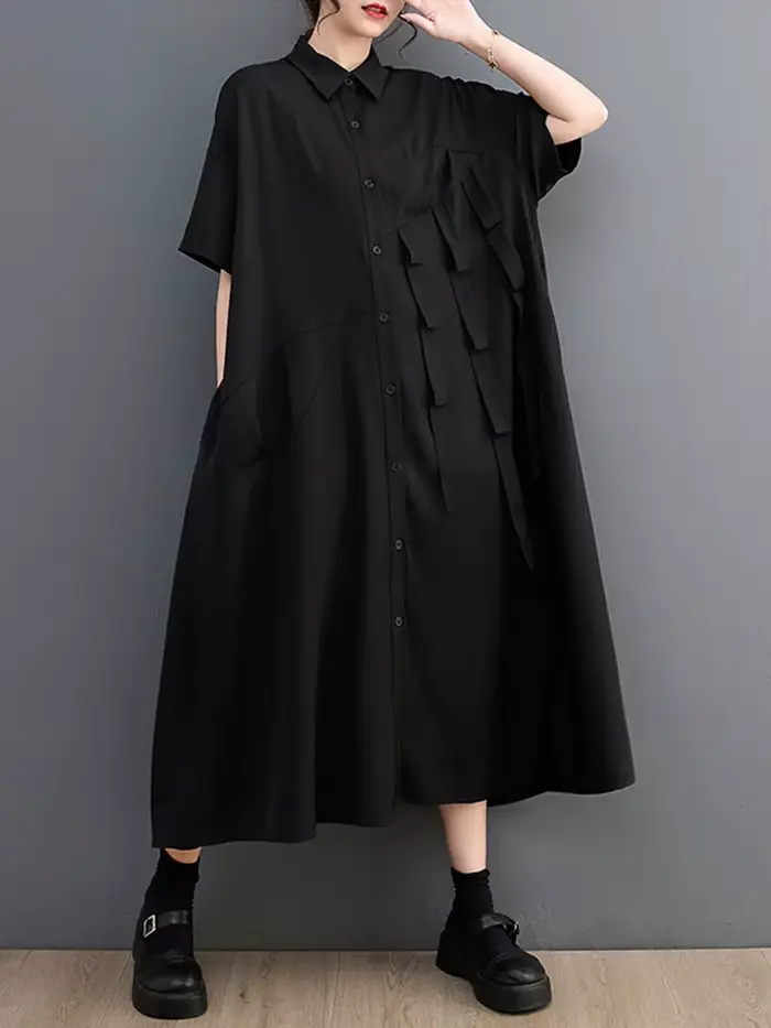 Robe Chemise Décontractée à Manches Courtes pour Femme Élégante et Vintage Occasions Spéciales Printemps Été