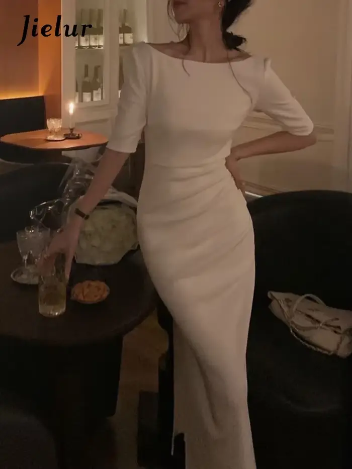 Jielur robe Simple pour femmes élégant Midi