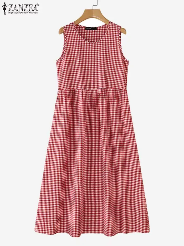 Robe mi-longue à carreaux vintage pour femmes, style bohème, été, polyester et coton, occasions spéciales, famille, vacances, mariage