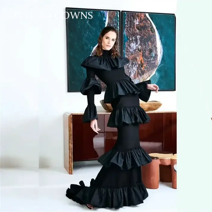 Robe de soirée longue à manches longues, tenue de soirée de standing, style arabe, luxueuse, plissée