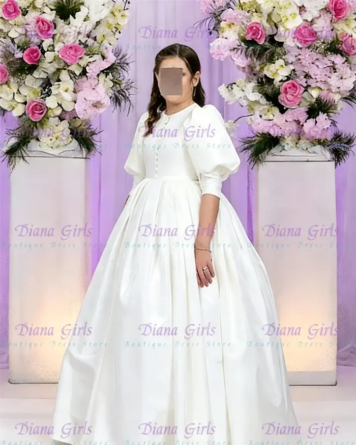 Robe de demoiselle d'honneur élégante en satin, manches bouffantes, style princesse, pour petite fil