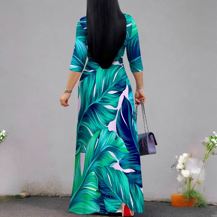 Robe portefeuille à col en V mi-longue florale ajustable pour femmes printemps été vacances occassions spéciales