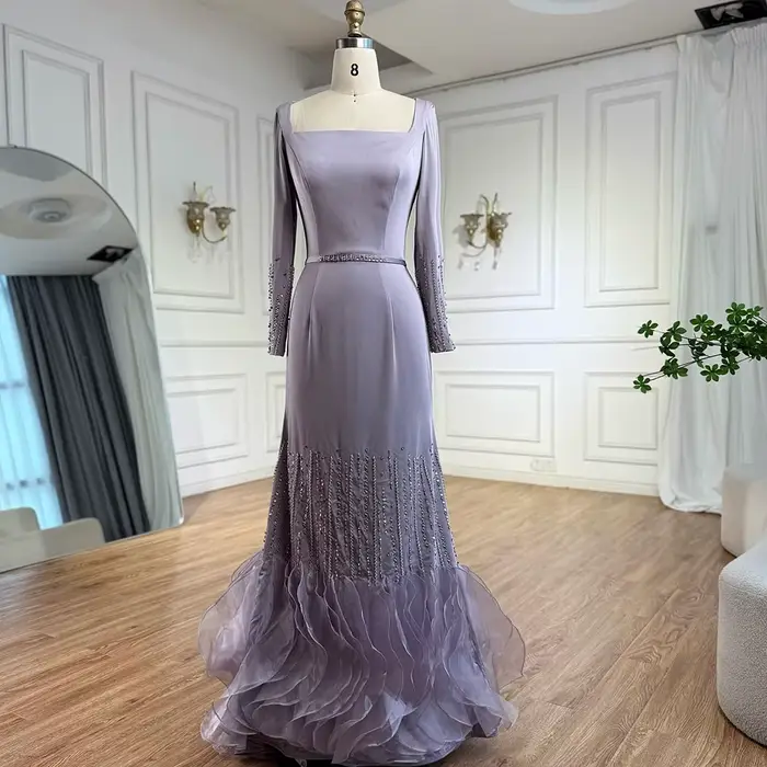 Robe de soirée de luxe à volants lilas, dubaï, arabie saoudite, robes de soirée de mariage pour femm