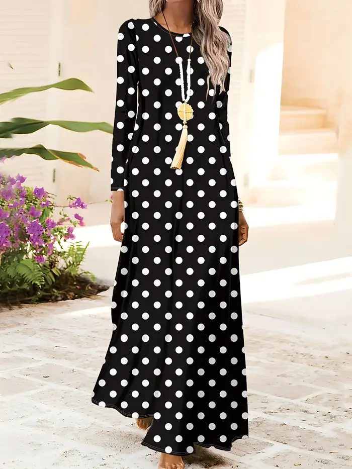 Robe à manches longues décontractée polyester pour femmes élégante coupe une ligne col rond pour bureau soirées et cadeaux d'occasion