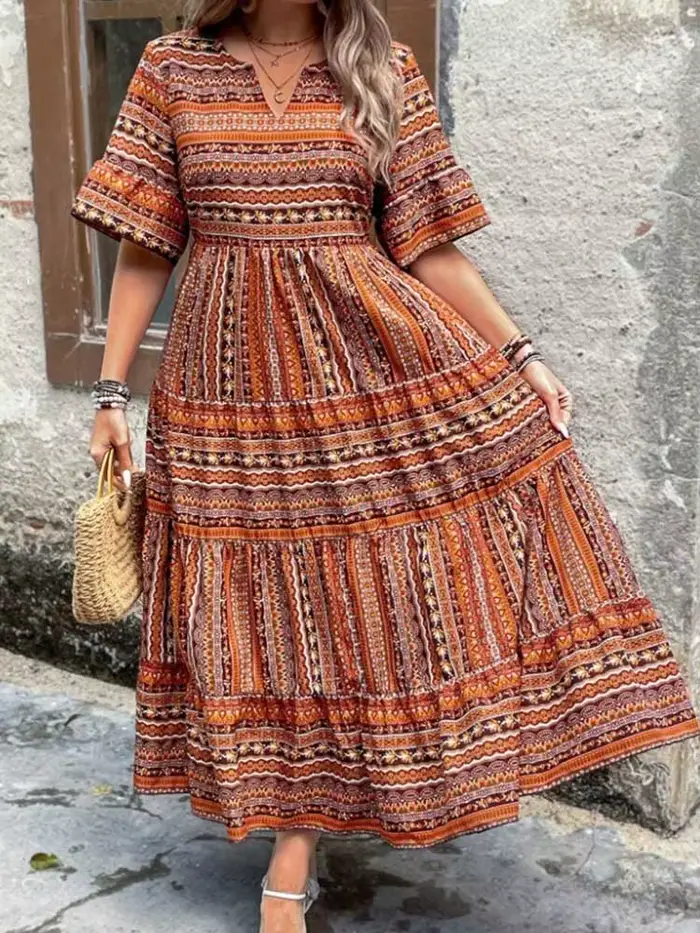 Robes d'été longues pour femmes, col rond, col en V, Style bohème, grande taille, robe Boho, Maxi, Simple, basique, décontractée