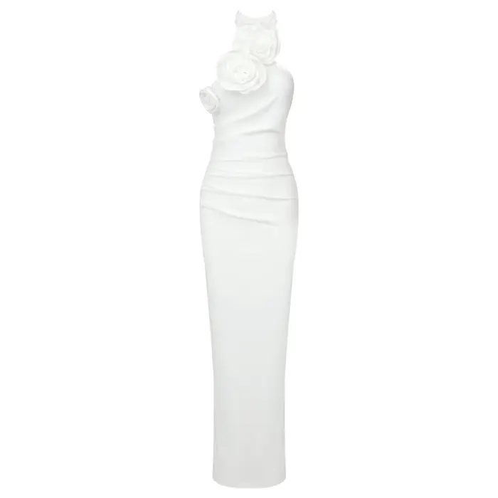Robe longue blanche à fente haute pour femme