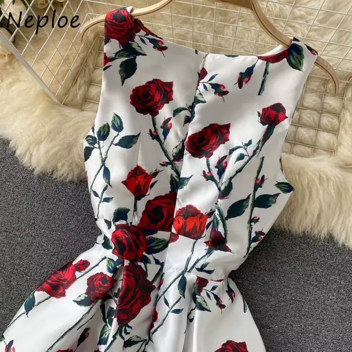 Neploe-Robe Rétro à Imprimé Floral pour Femme