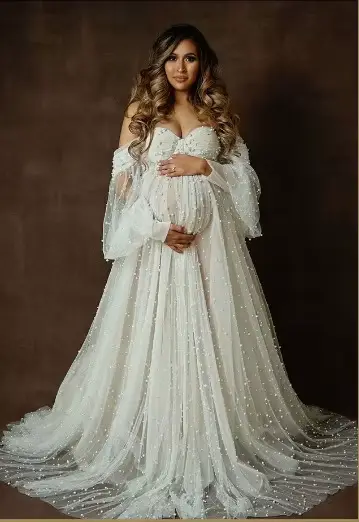 Robe de maternité pour femmes enceintes, col en V, robe de grossesse pour séance photo, vêtements de