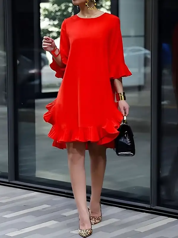Robe de soirée élégante Falbala pour femmes, robes mi-longues rouges pour femmes, printemps, été, de