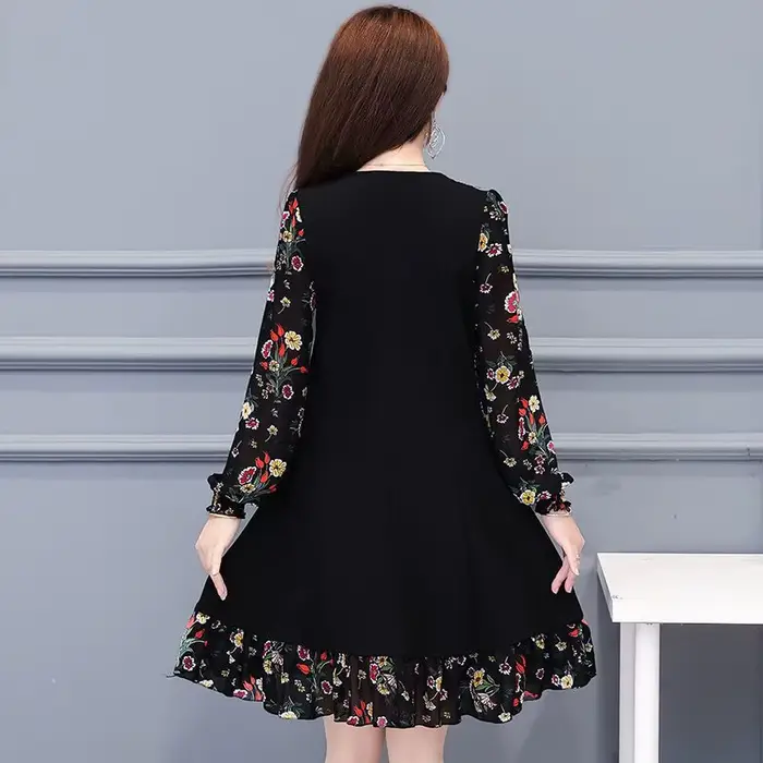 Robe florale élégante pour femmes ample avec manches longues pour printemps et automne 2025 occasions spéciales