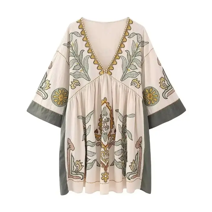 Mini Robe en Coton et Lin Style Boho pour Femme