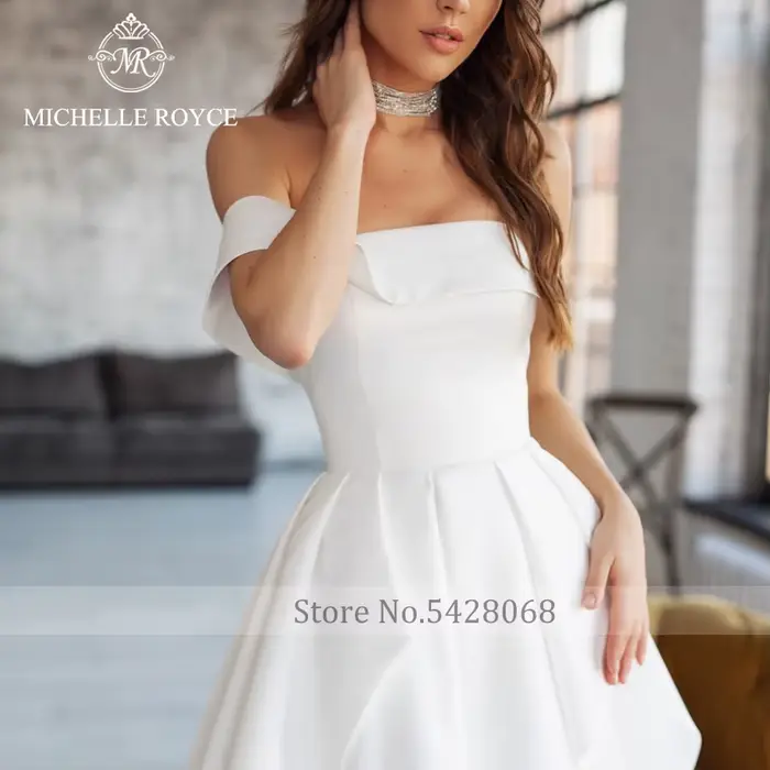 Robe de mariée Michelle Royce a-ligne moderne col bateau sans manches train de chapelle élégante pour femmes occasions spéciales