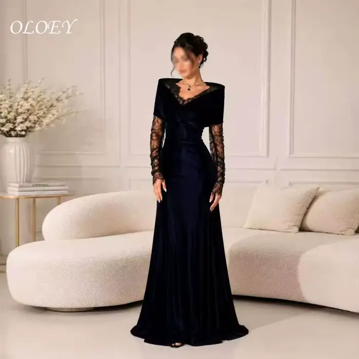 OLOEY Robe de Soirée de Luxe en Dentelle à Manches Sirène Style Dubaï Arabe pour Femme