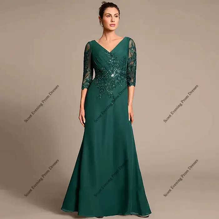 Robes mère De mariée modernes avec mousseline De soie, demi manches, robes De soirée De mariage pour