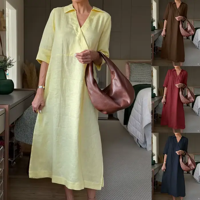 Robe longue à manches courtes en coton tricoté style rétro pour femmes occasions spéciales été automne