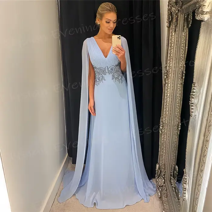 Robes de soirée dos nu en mousseline de soie à col en V pour femmes, robe de Rhélégante, charmantes 