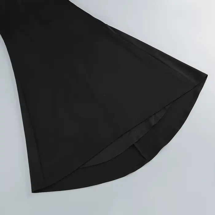 Robe longue sirène noire glamour avec strass, col licou, manches épaules dénudées, robe de soirée de bal