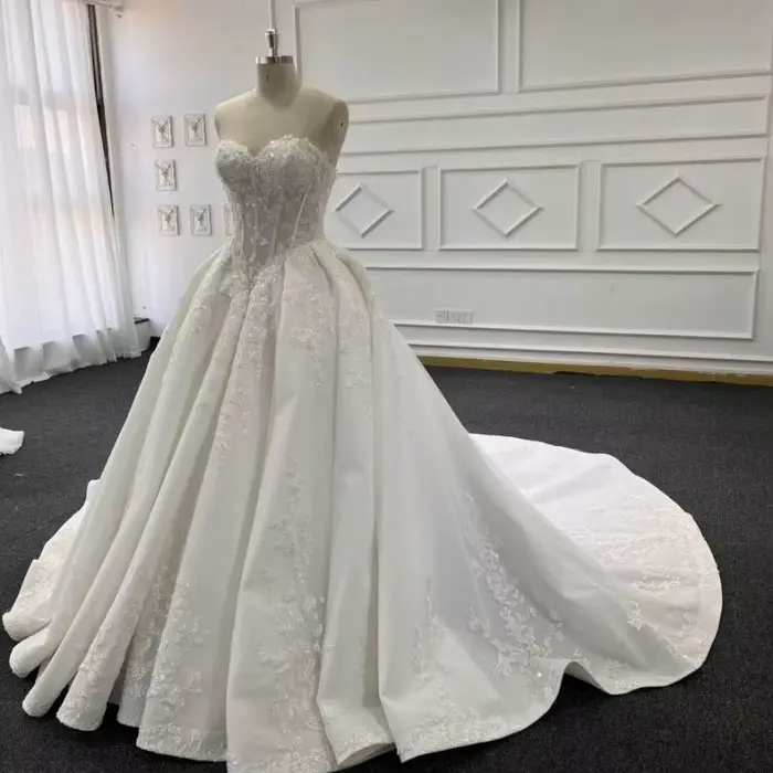 Eslieb-Robe de Mariée Blanche en Dentelle avec Perles Sexy