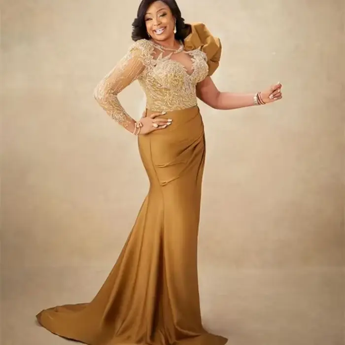 Aso Ebi arabe sirène robes de soirée dentelle perles formelle fête anniversaire célébrité mère de ma