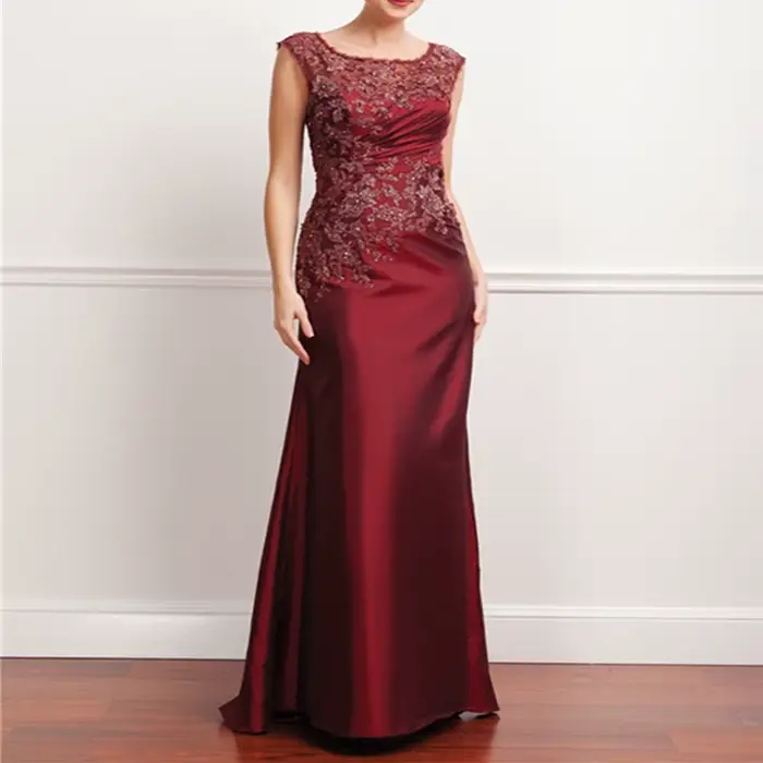 Robe de Mère de la Mariée Rose Novias en Satiné avec Appliques et Dentelle pour Cérémonies de Mariage et Soirées Spéciales