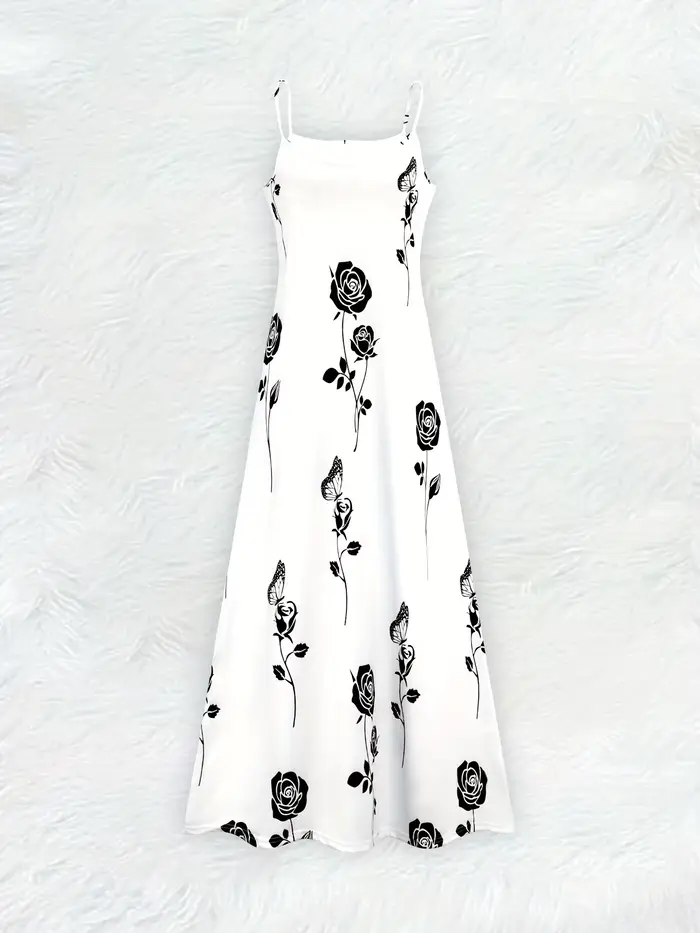 Robe décontractée à imprimé rose noire pour femmes