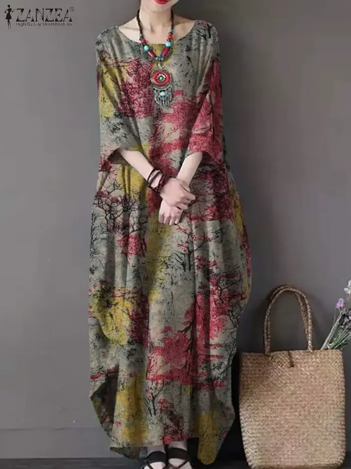 Robe longue vintage bohème pour femme