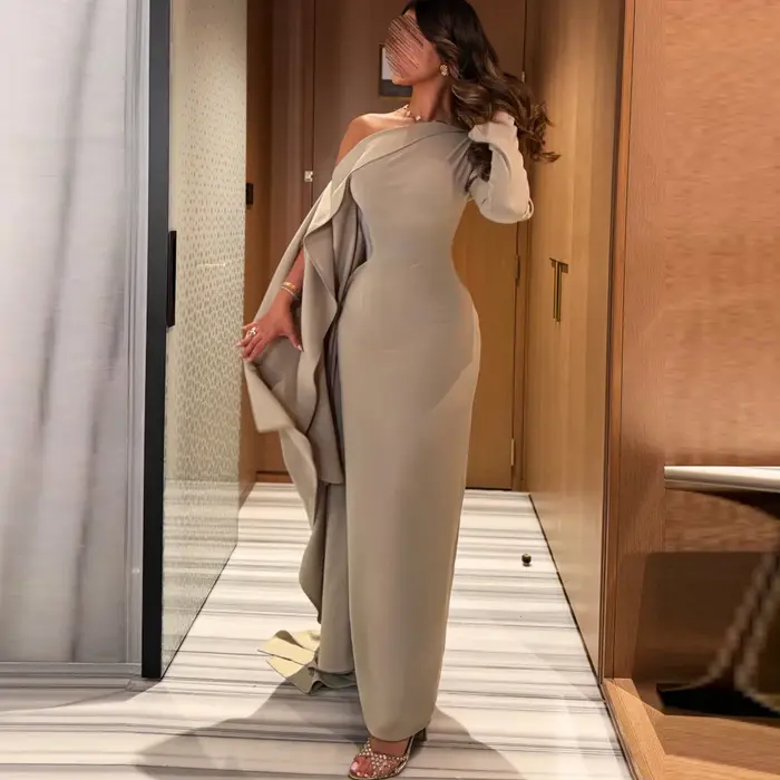 Robe de soirée sirène élégante, asymétrique à une épaule, manches longues, robes de célébrités personnalisées, robes de soirée en jersey tendance