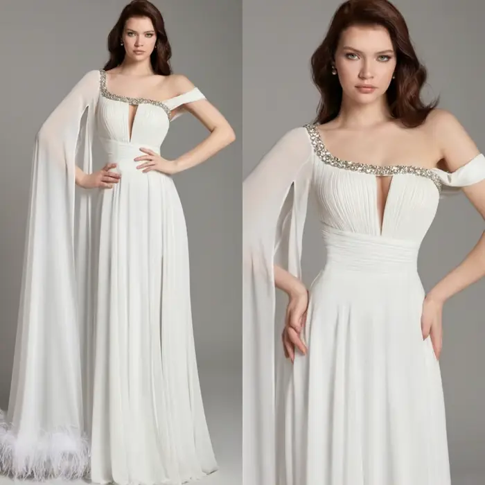Robe De soirée en mousseline De soie blanche moderne, personnalisée, asymétrique épaule dénudée, rob