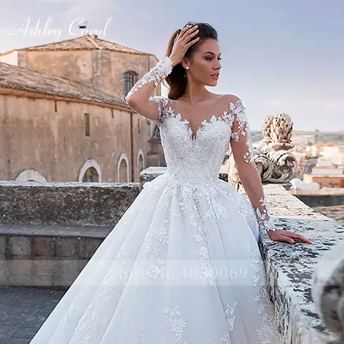 Ashley Carol robes De mariée élégantes pour les femmes Appliques De perles à lacets Sexy col en v princesse robe