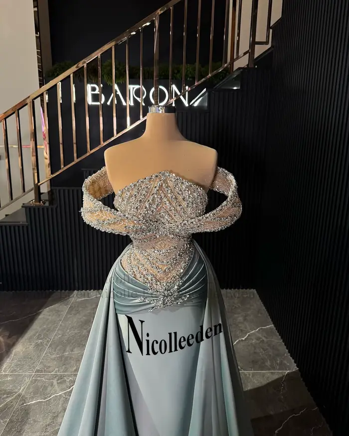 Nicolle glamour hors De l'épaule robes De soirée pour les femmes perles Pageant