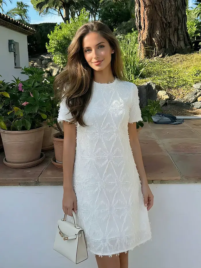 Robe midi élégante style français pour femme nouvelle collection été broderie 3d luxe jupe courte idéale pour vacances plage