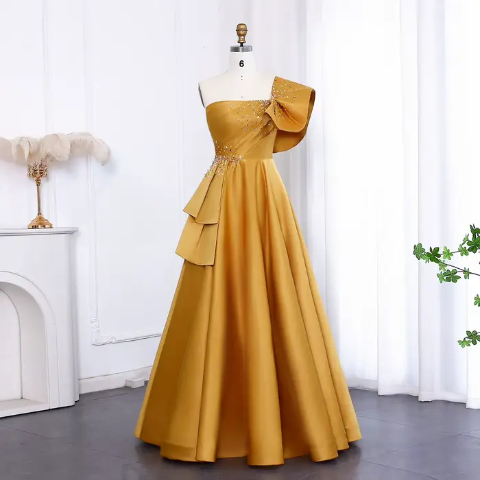 Robe de soirée arabe élégante Sharon Said dorée à une épaule 2026 Dubaï Rose Lilas pour femmes, robe