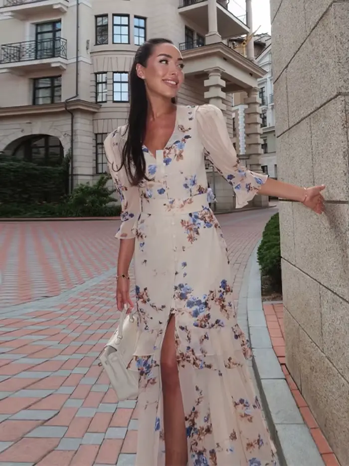 Robe longue sexy pour femme à imprimé orange
