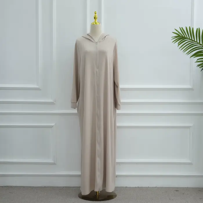Dubaï à capuche Abaya Robe à glissière Ramadan