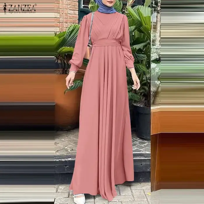 ZANZEA musulman Hijabs femmes Maxi Robes longues modeste à manches