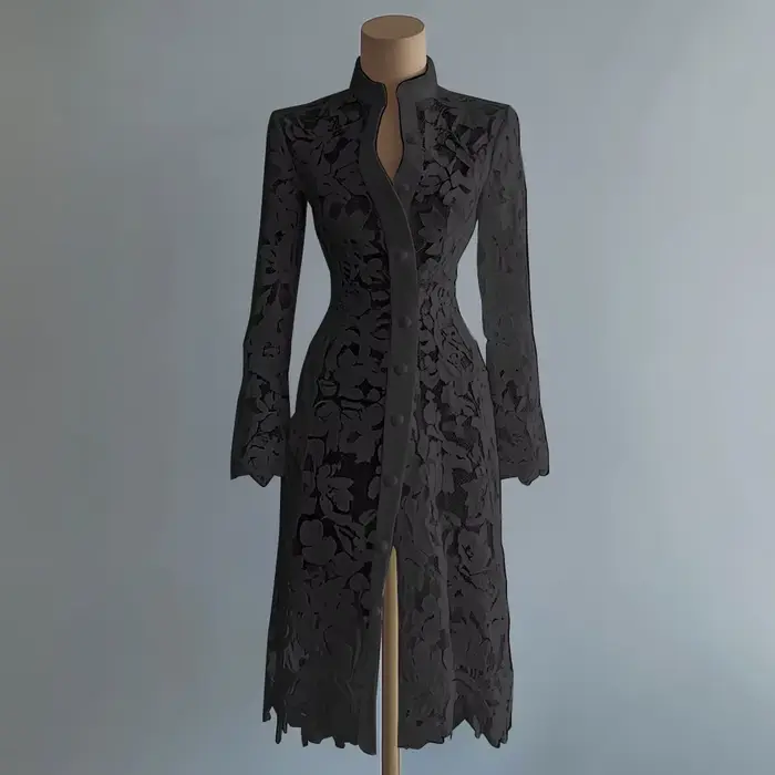 Robe en dentelle avec col montant et volants pour femmes, style American Retro, pour les occasions spéciales automnales et hivernales ```
