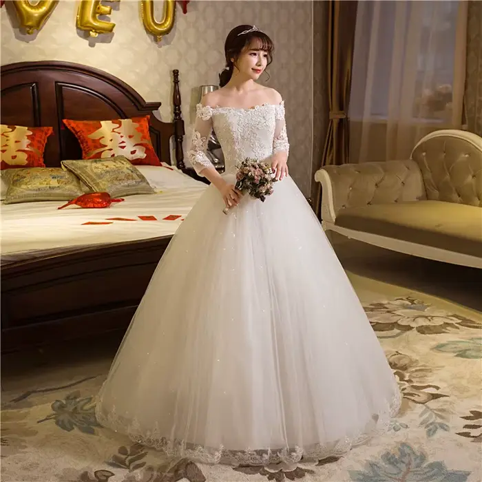 Robe de mariée en dentelle sexy princesse initiée col bateau demi-manches soutien-gorge intégré pour femmes enceintes occassions spéciales