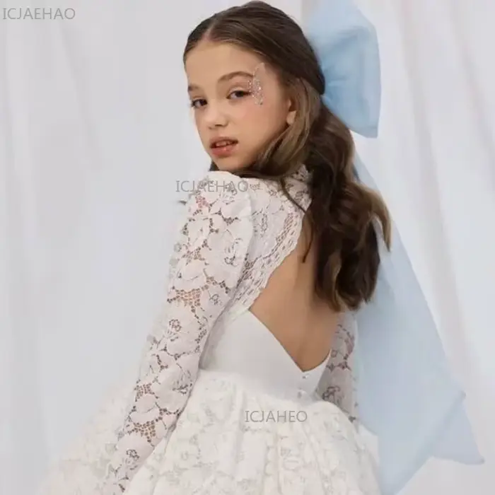 Robe de soirée en dentelle blanche pour filles