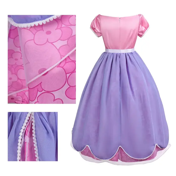 Déguisement Princesse Sofia pour Adulte Femme Robe de Cosplay en Satin Violet à Motif Floral Tenue de Soirée Halloween Carnaval Fête Chic