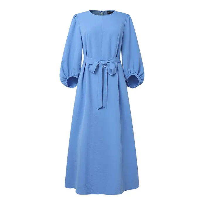 Robe longue modeste ZANZEA pour femme style Abaya col rond manches lanternes ceinture ample pour musulmanes hijab Eid Ramadan Kaftan