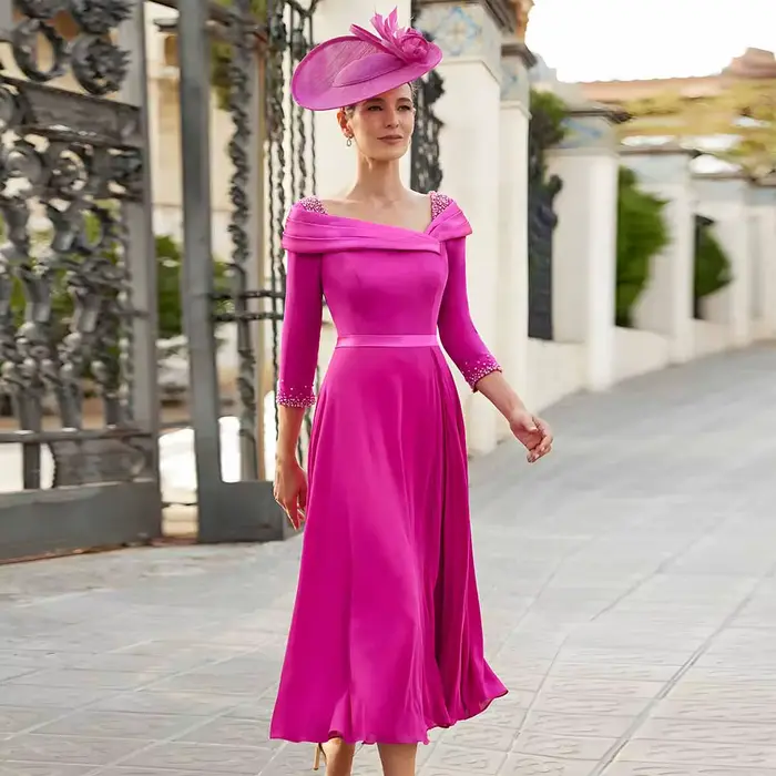 Robes de Soirée de Luxe Personnalisées pour la Mère de la Mariée 2026 – Robe de Cocktail Coupe A-line Fuchsia avec Col