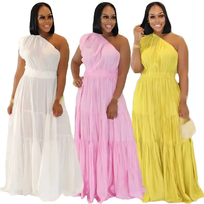Robe d'été STEFION pour femme, asymétrique, épaule inclinée, décontractée, polyester, élasthanne, longueur cheville, sans manches, col diagonal, ajustement lâche, soirée, anniversaire