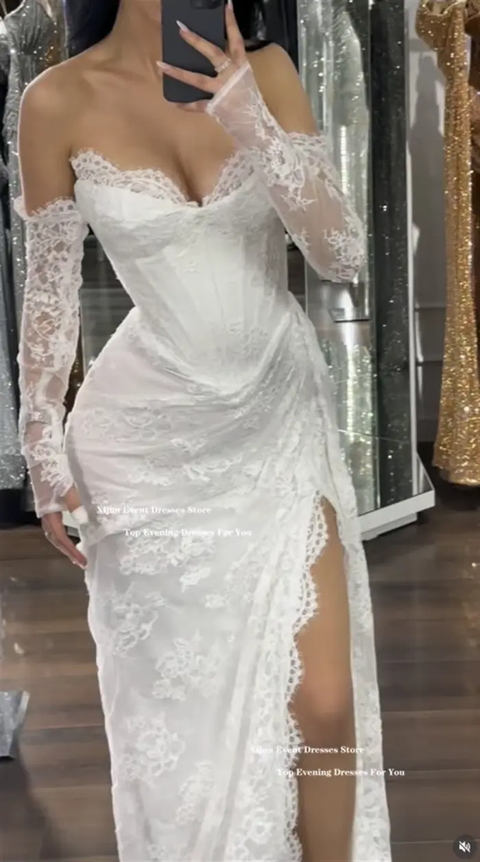 Xijun luxe ivoire dentelle robes de mariée chérie haute fente formelle